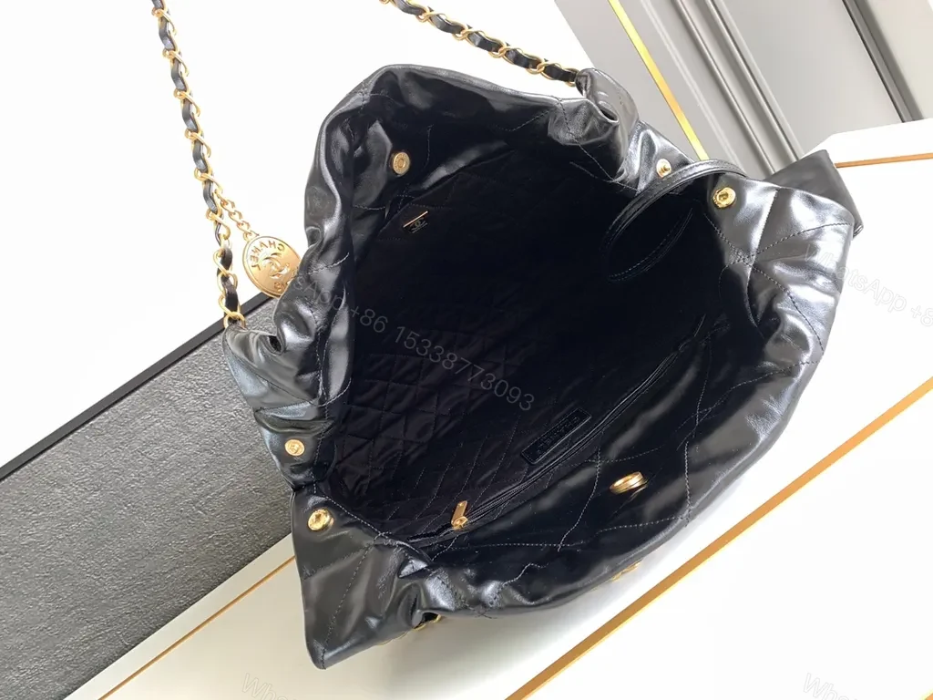 View 3 of Chanel-Inspired Black Quilted Tote with Gold Chain Luxury Tote