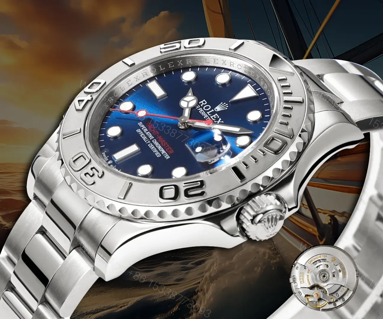 View 3 of Fake Rolex Yacht-Master 40 Blue Dial Platinum Bezel 116622-0002