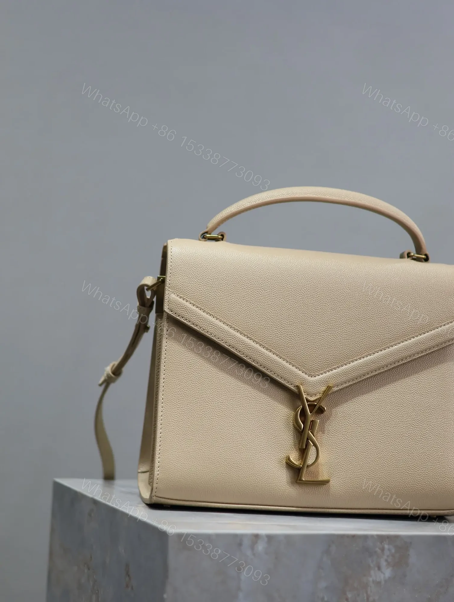 View 4 of YSL CASSANDRA TOP HANDLE BAG MEDIUM IN BEIGE CALFSKIN GOLD HARDWARE