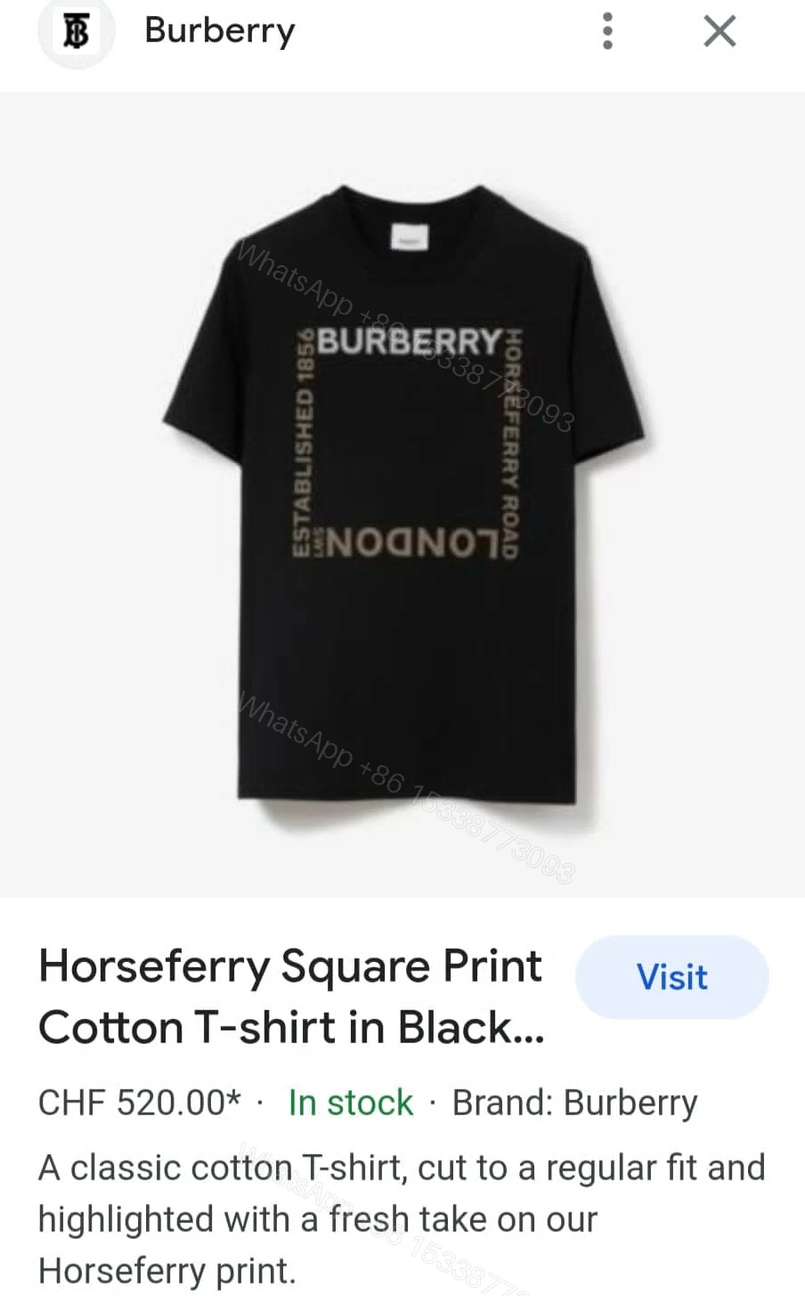 View 2 of FIRST COPY BURBERRY IMPORTED CREW NECK SUMMER T-SHIRT
