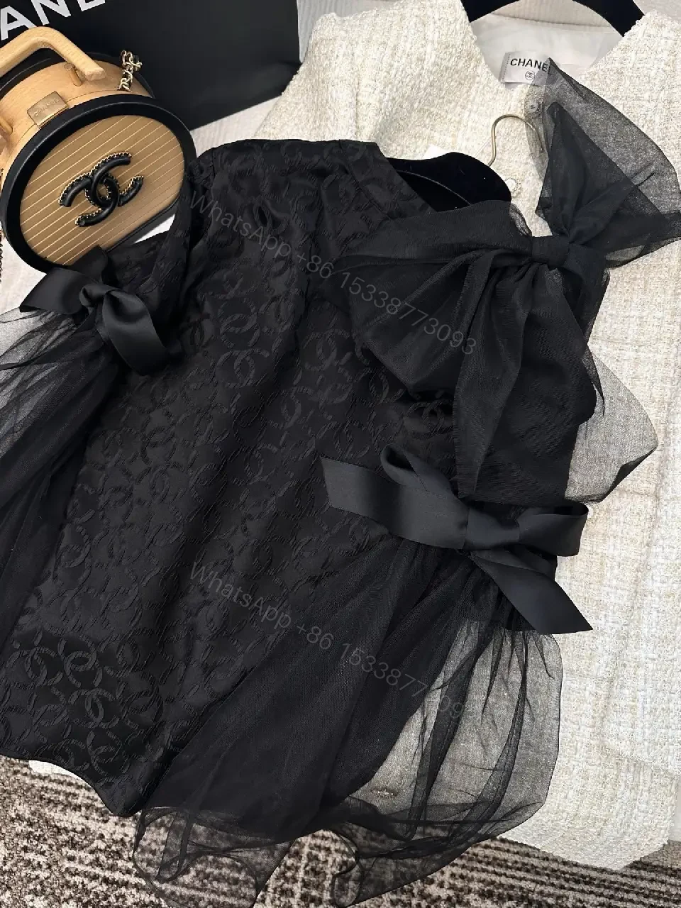 View 4 of Black Lace Blouse with Ribbon Details - Couture-Inspired Elegance