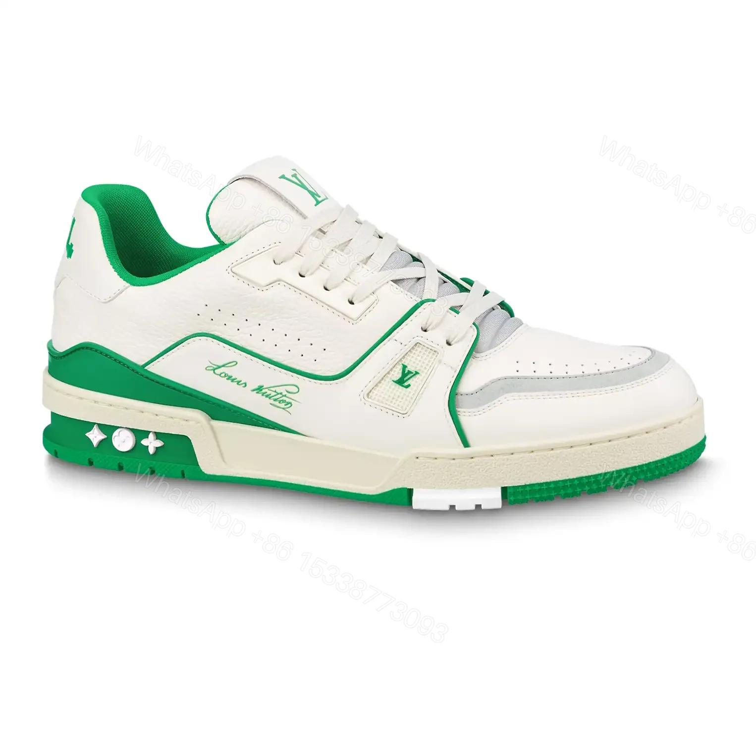 LOUIS VUITTON LV TRAINER SNEAKERS IN WHITE AND GREEN – LSVT355 — view 1