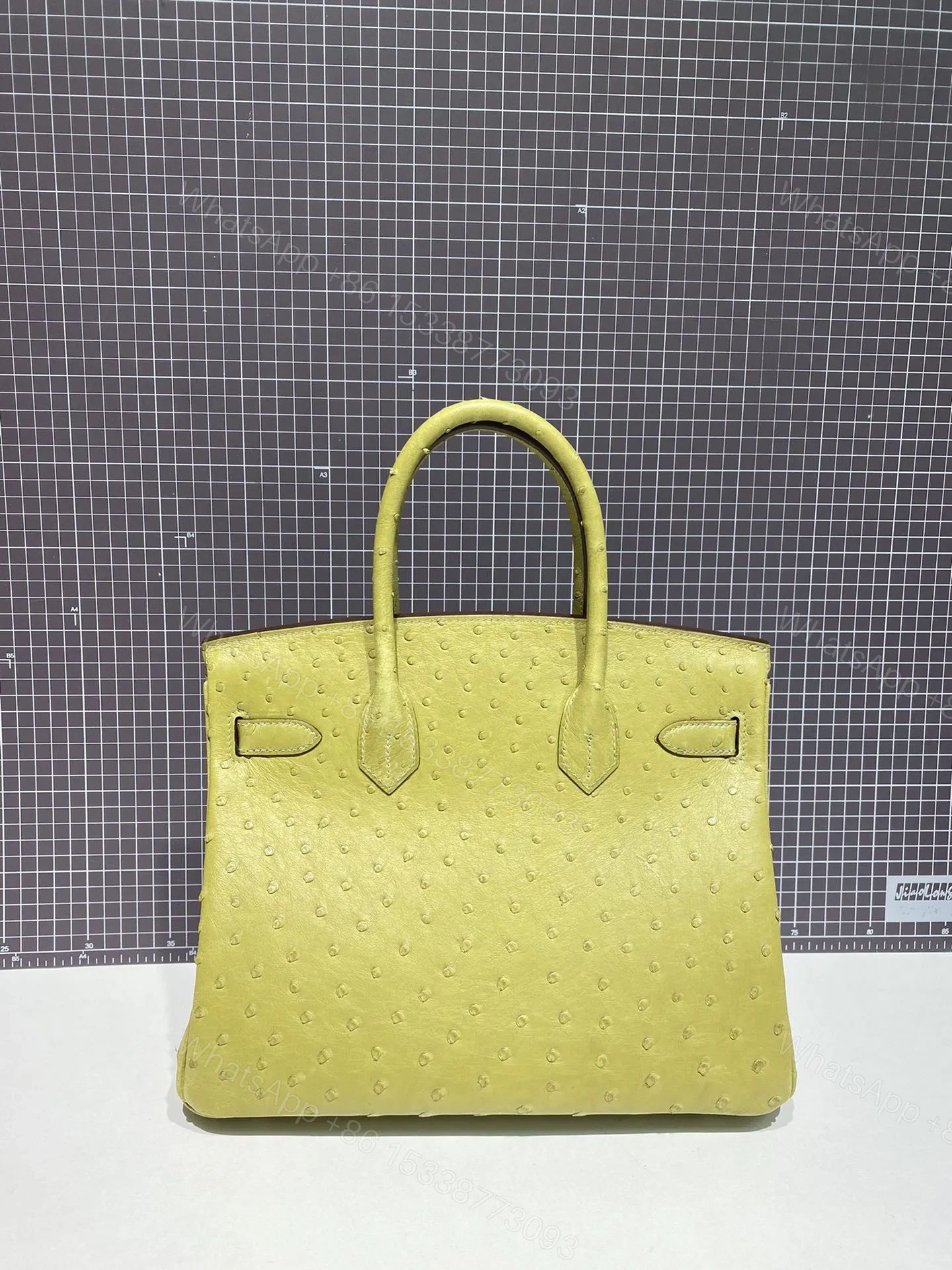 View 4 of HN 30CM LIME OSTRICH LEATHER GOLD HARDWARE