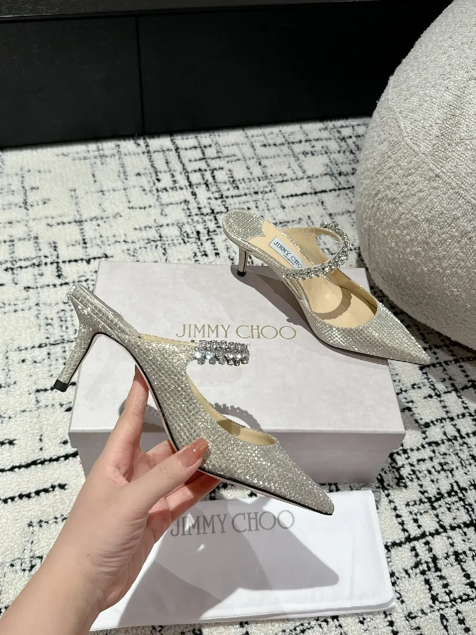 Glimmering Pointed-Toe Heels with Crystal Embellishment — view 1