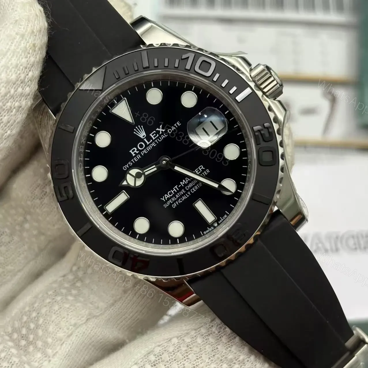 View 10 of Replica Rolex YACHT-MASTER 42 White gold 2022