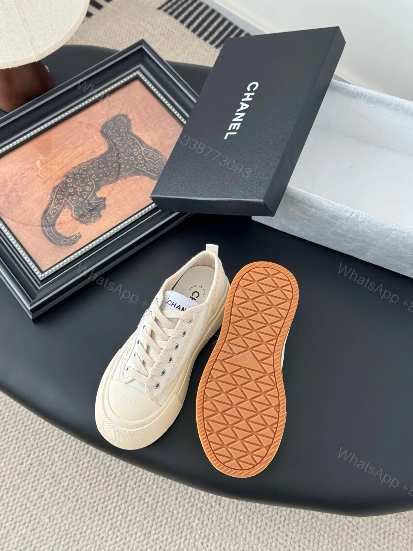 View 4 of Chanel Women Beige Canvas And Rubber Sneakers
