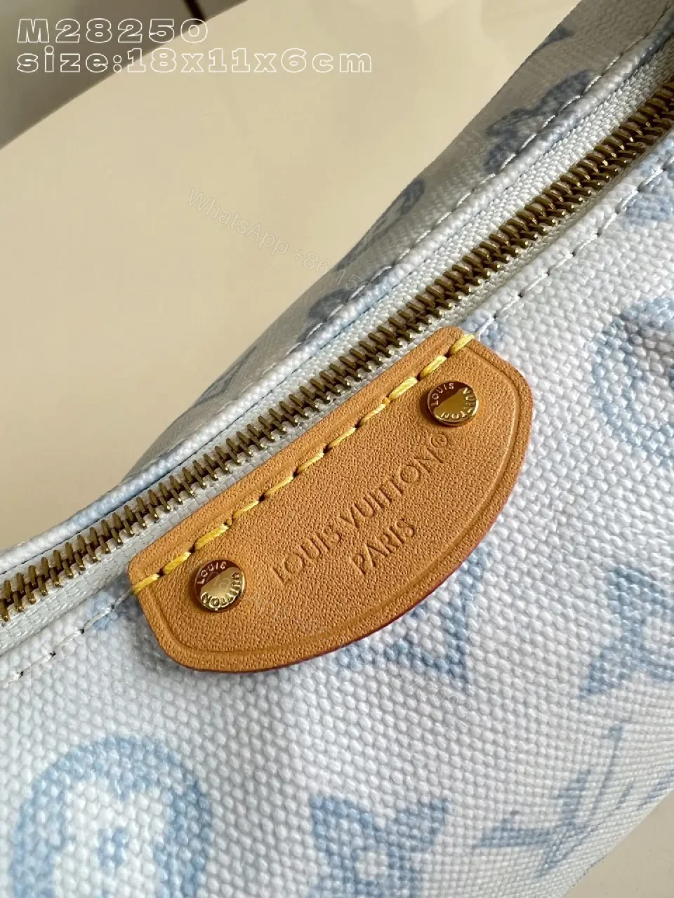 View 6 of Light Denim LV-Patterned Structured Top-Handle Bag