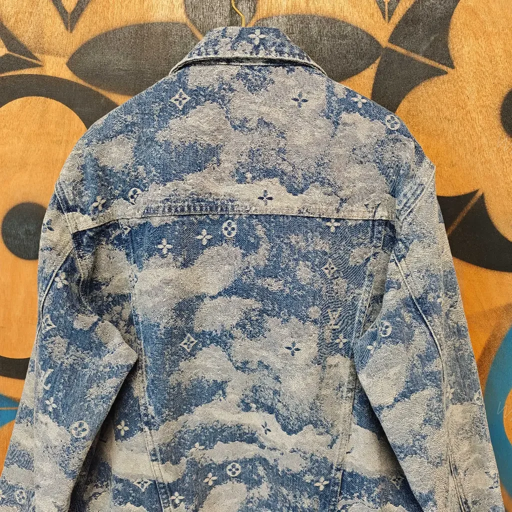 View 4 of Washed Denim Jacket with Luxe Monogram Pattern