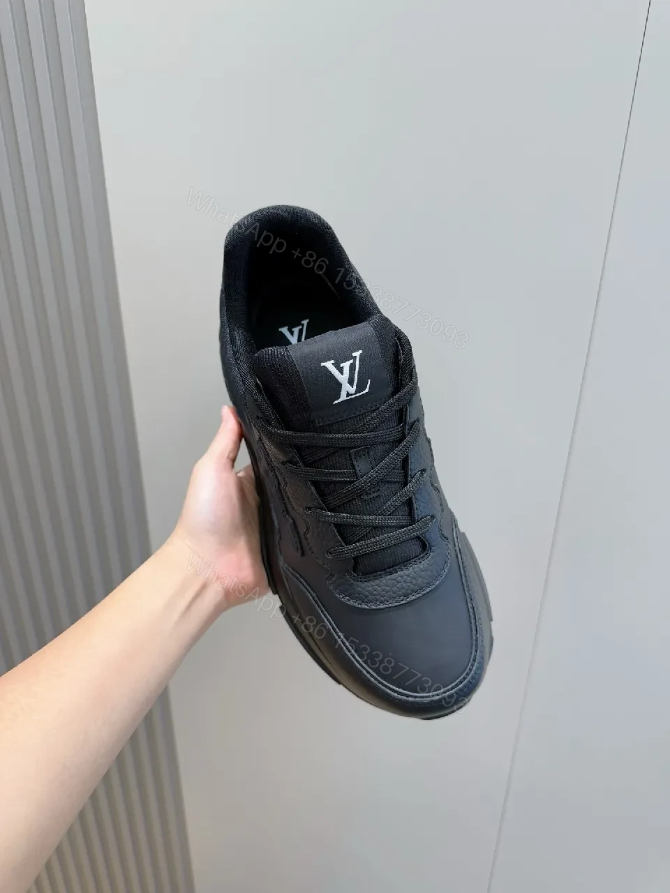 View 2 of Black Leather Sneaker with Signature Detailing - Men’s/Ladies High-Top