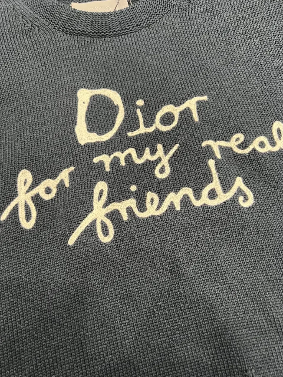 View 5 of Dark Navy Wool-Blend Knit Sweater: Relaxed Luxe, Dior-Style Script Key Feature