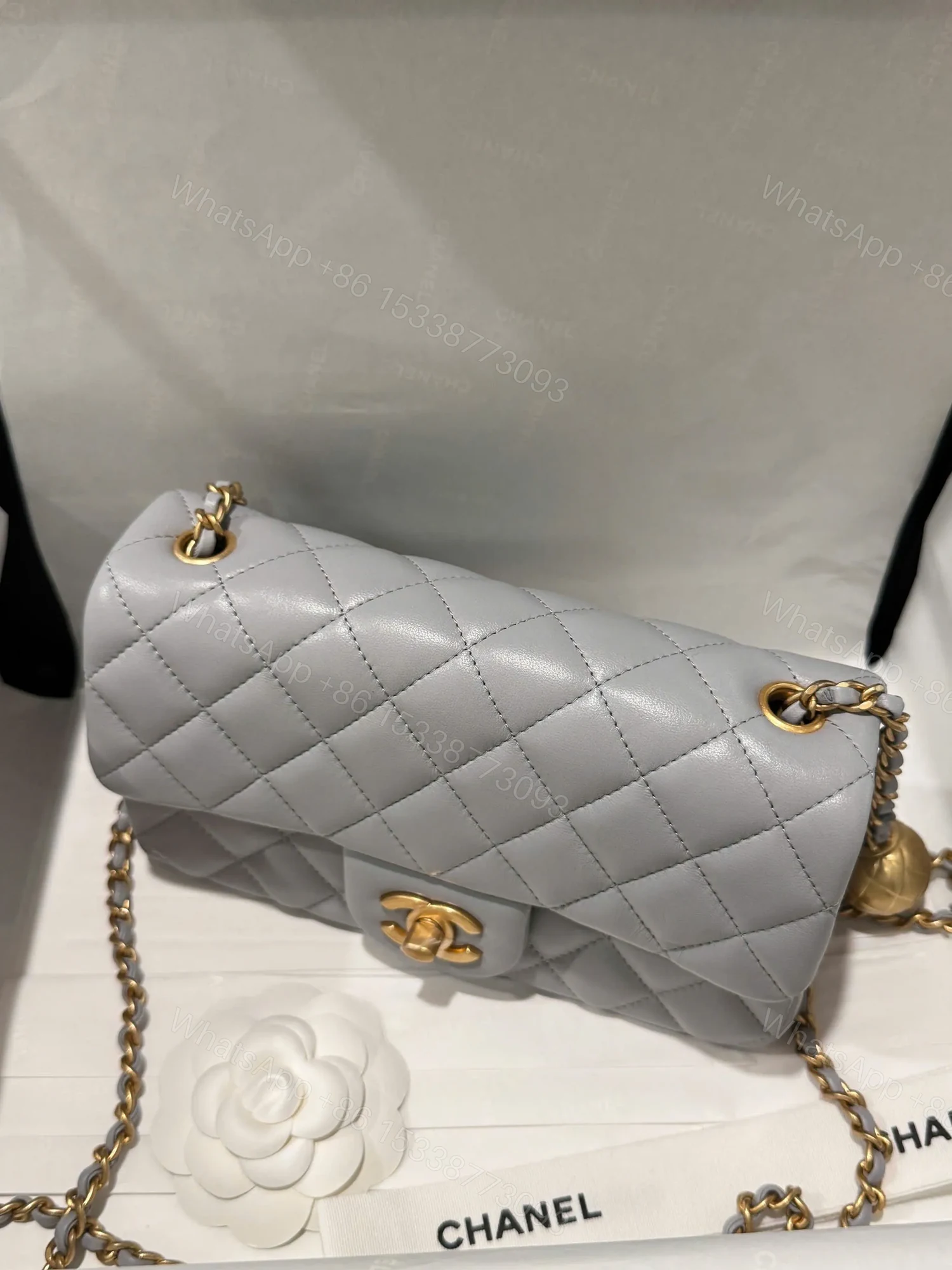 View 2 of Chanel Classic Woman’s Smooth Leather Grey Like Auth Handbags 20cm