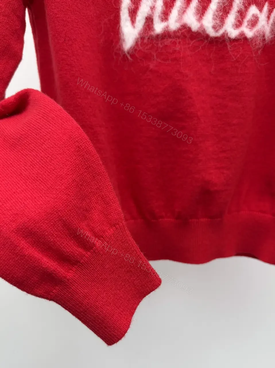 View 7 of Vibrant Red Knit Sweatshirt with Fluffy Logo Luxury Style