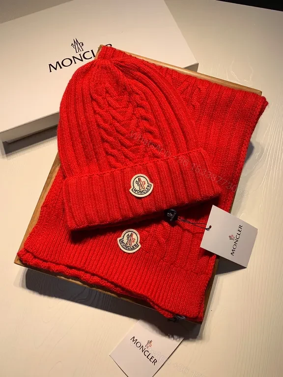 Bold Red Knit Set: Moncler Wool Beanie & Scarf Set — view 1