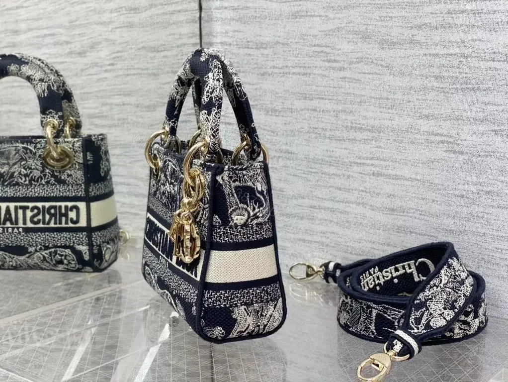 View 2 of Navy Tapestry Mini Tote: Dior Logo Luxe Carryall