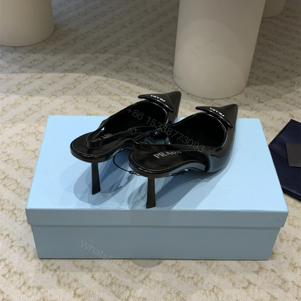 View 4 of 高仿Prada*1I901M露跟印花徽標高跟鞋7.5CM黑色免檢版