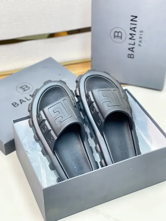 View 4 of Balmain Black Leather Slide: Luxury All-Day Comfort