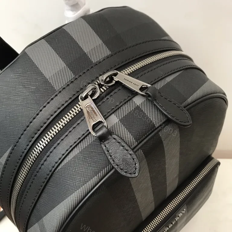 View 7 of Burberry-inspired City Backpack: Leather Trim, Coated Canvas, 15" Laptop Ready