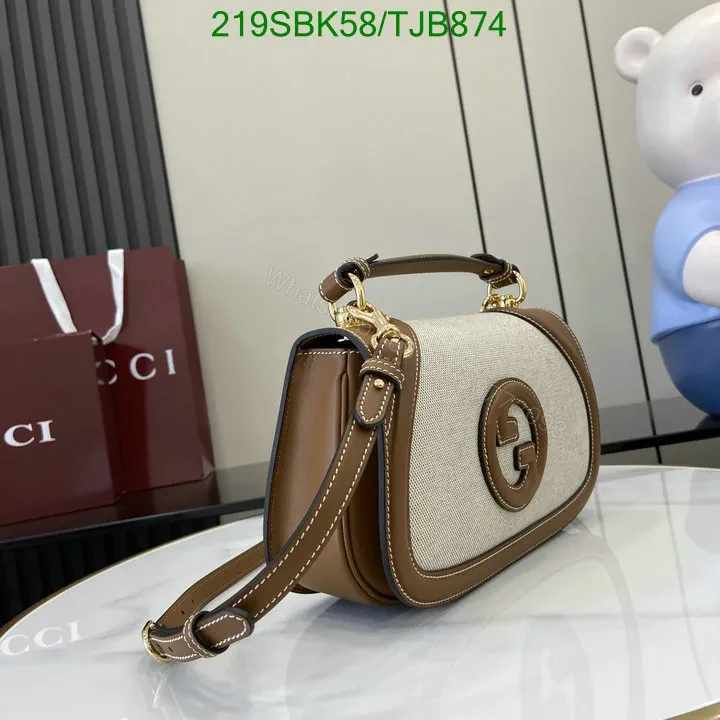 View 2 of Gucci Beige Top Handle Bag featuring Brown Leather Trim AY958