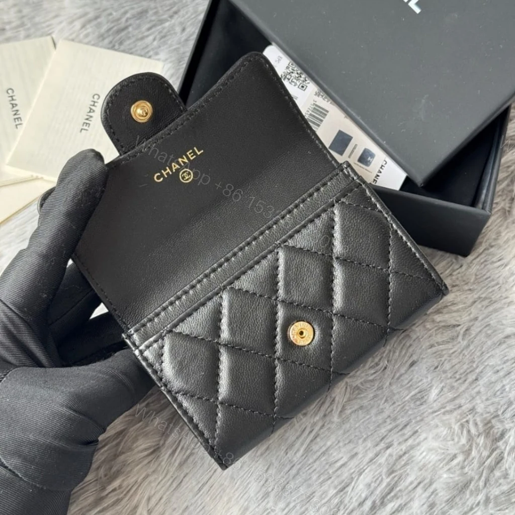 View 5 of Chanel Classic Card Holder With Gold Hardware Black 11Cm