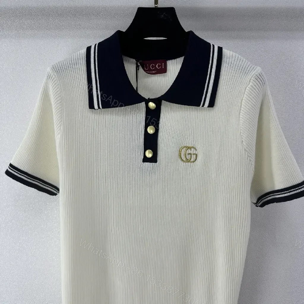 View 11 of Cream/Navy Ribbed Polo Shirt with Gold Accents
