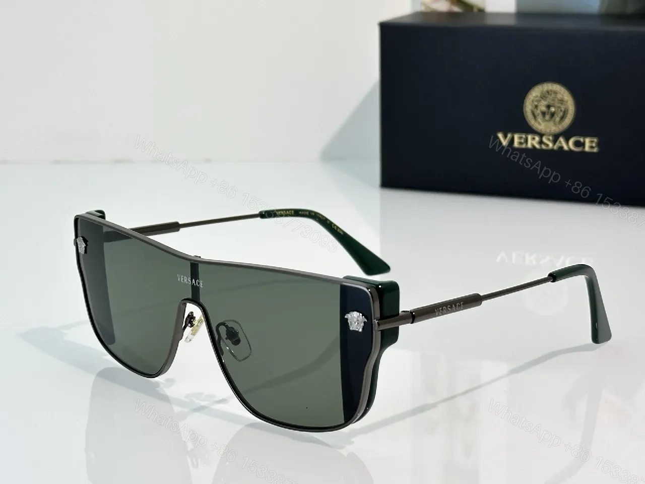 View 7 of Bold Shield Sunglasses: Gold-Accent Modern Luxe Shades