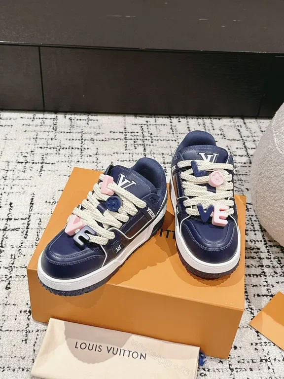 View 5 of Bold Navy Caviar Leather High-Top Sneakers with LOVE Embellishments