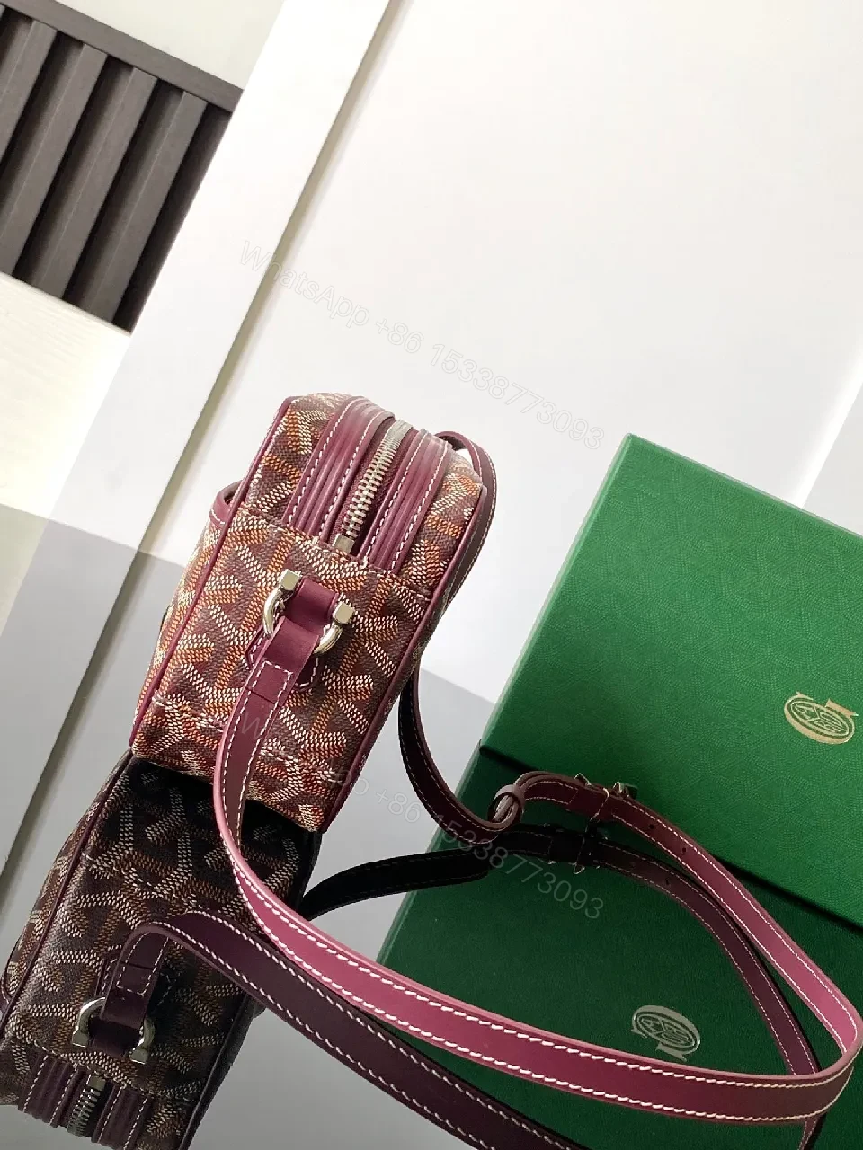 View 9 of Burgundy Monogram Crossbody: Structured, Luxe, Compact
