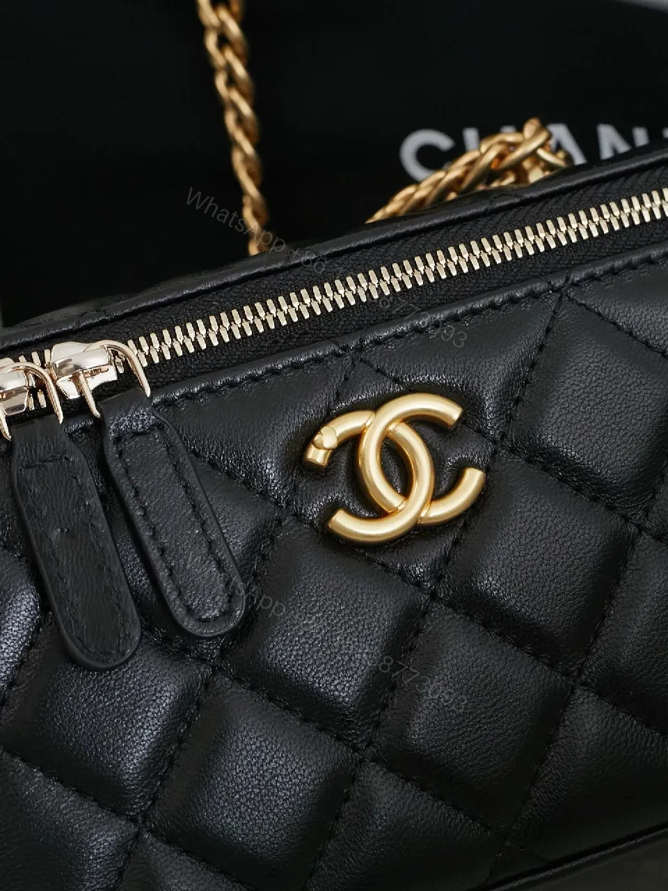 View 8 of Quilted Black Crossbody Bag + Gold Chain + Compact Luxury Bag