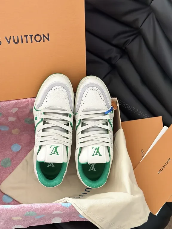 View 6 of Green LV-Inspired Leather Sneakers: Comfort & Distinctive Detailing