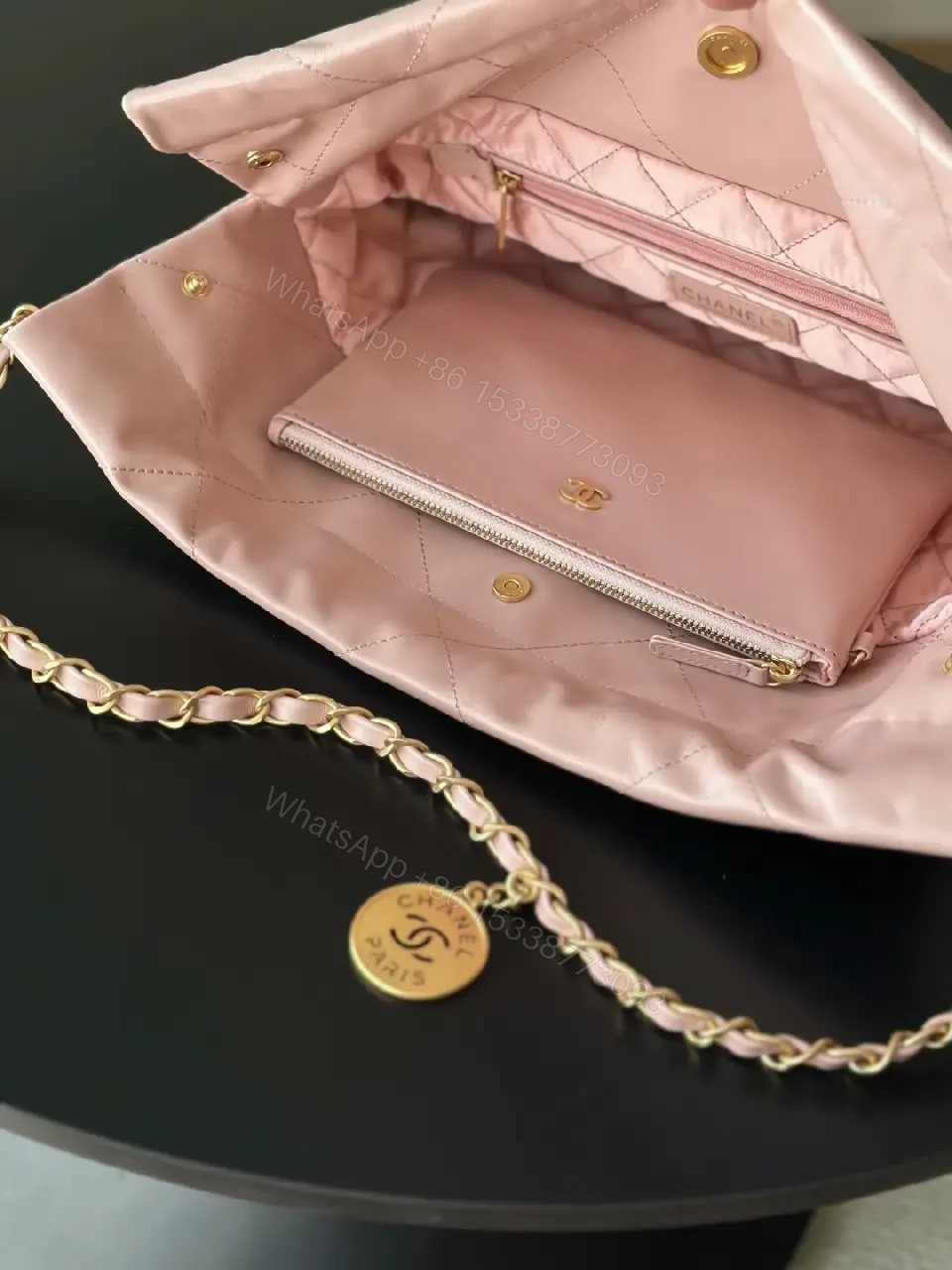 View 7 of Pink Quilted Mini Tote with Chain Detail Bag