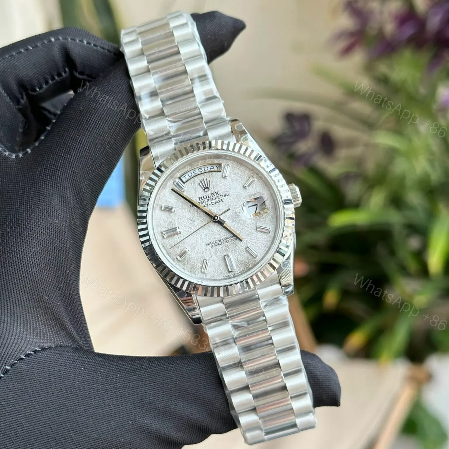 View 2 of Superclone Rolex Day-Date Meteorite Diamond Dial 228236-0011 40 mm