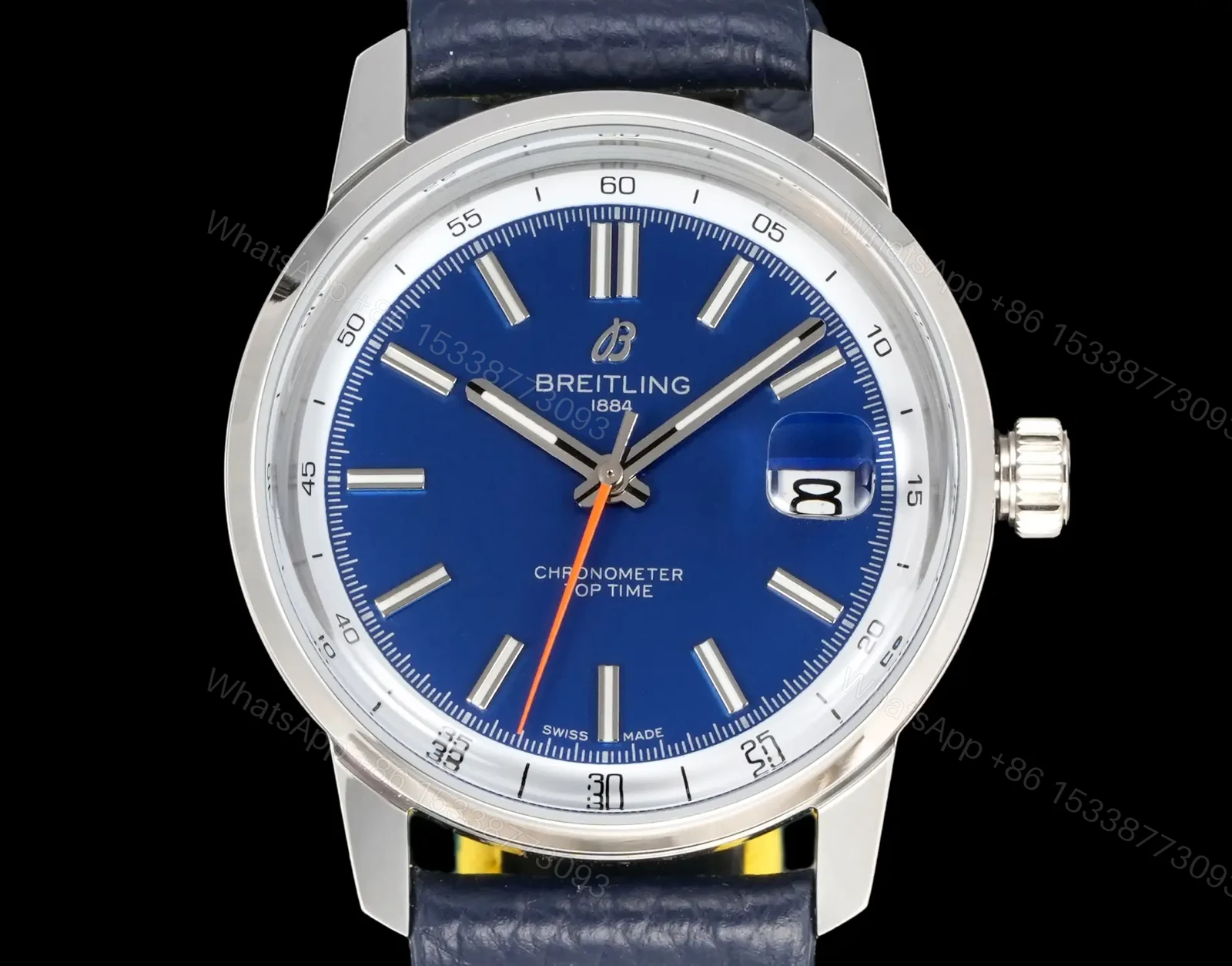 View 3 of Breitling Top Time B31 Blue Replica Leather Strap 38MM Premium BRE-TOP-B31-38-GRN-LTH
