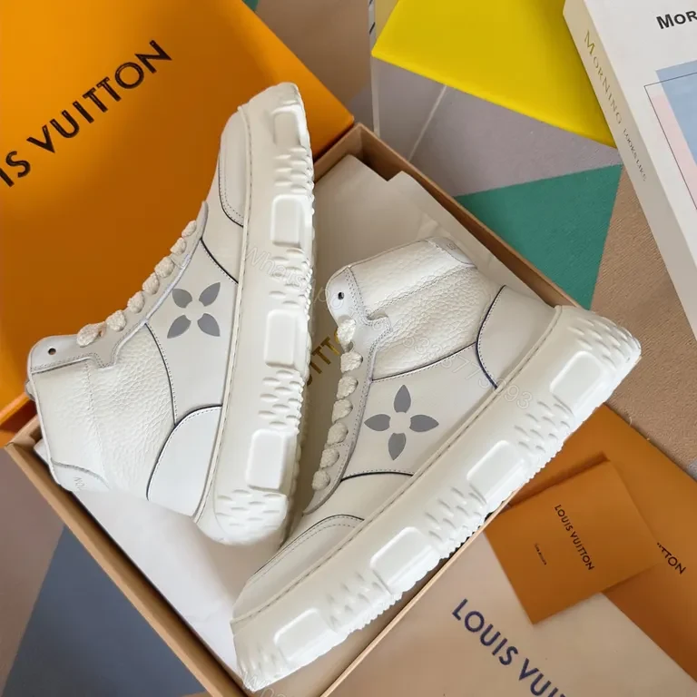 View 2 of White LV-Detail High-Top Trainers: Luxury Streetwear Sneakers