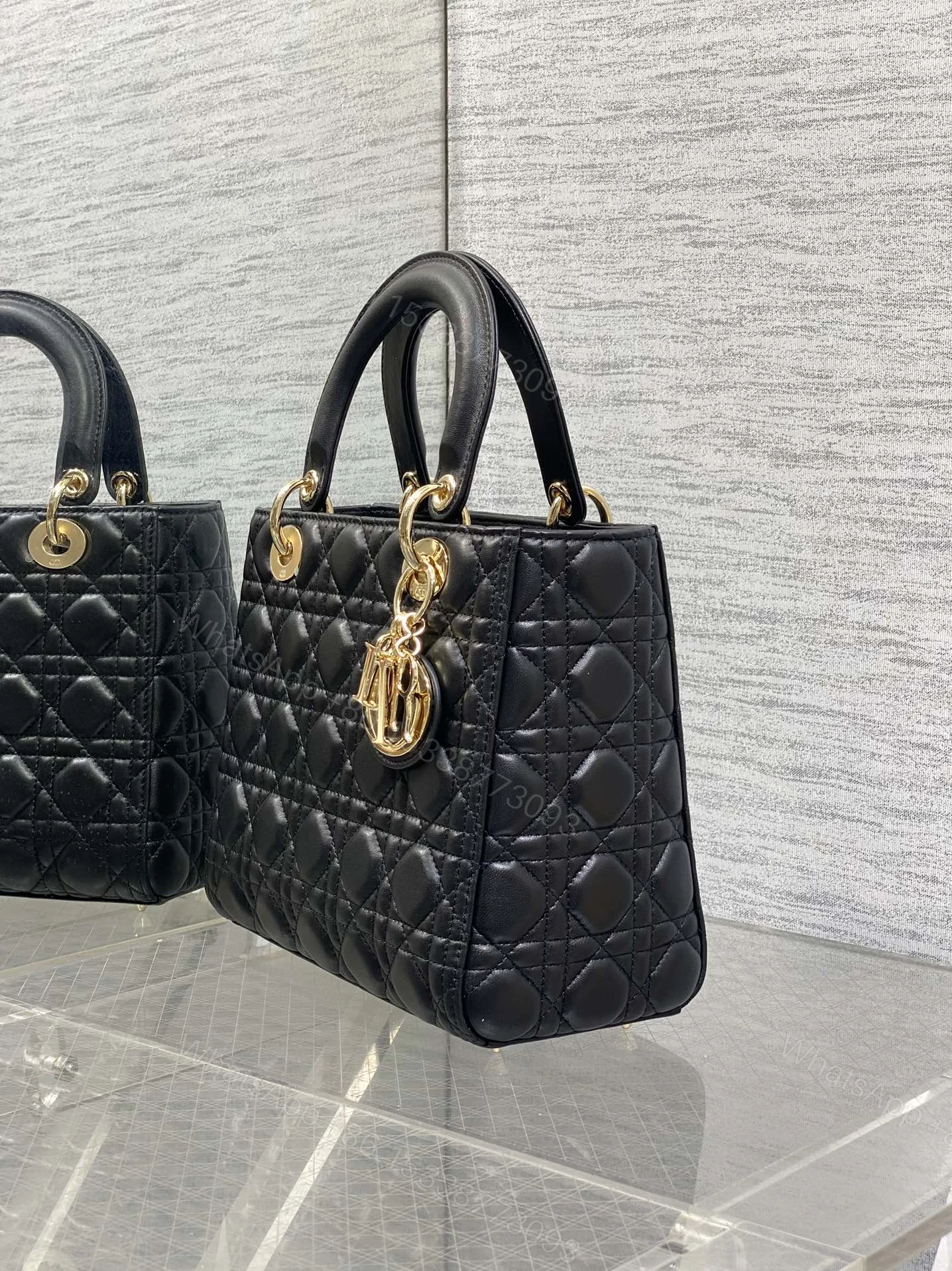 View 4 of DIOR MEDIUM LADY BAG 24 IN BLACK GOLD HARDWARE