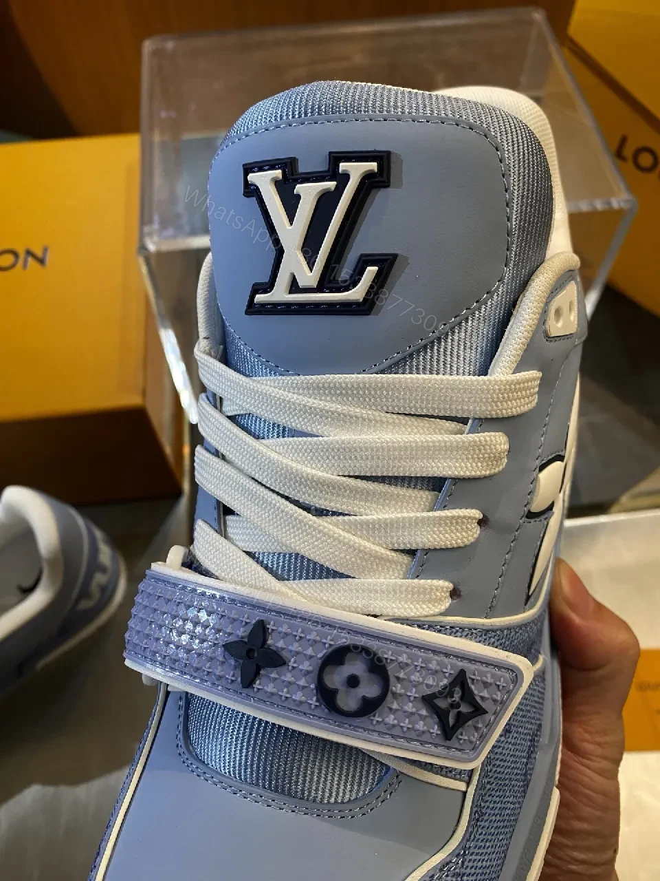 View 3 of Denim Luxe High-Tops: City-Ready Monogram Detail Sneakers