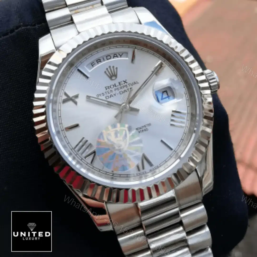 View 6 of Rolex Day-Date 40 228239 EW Stainless Steel White Gold Dial Oyster Replica
