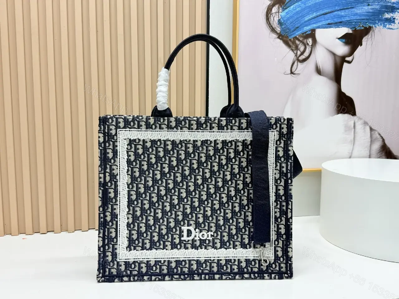 View 2 of Textured tote bag: structured luxury, bold lettering, durable