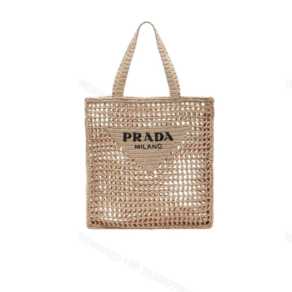 Prada Natural Logo Crochet Tote Bag — view 1