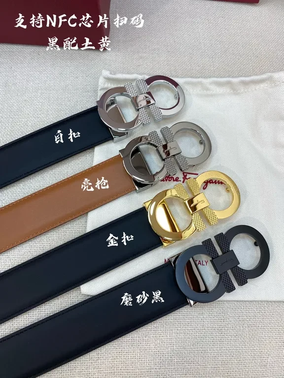 View 5 of Bold Black Calf Leather Belt with Double Gancini Buckle (Ferragamo)