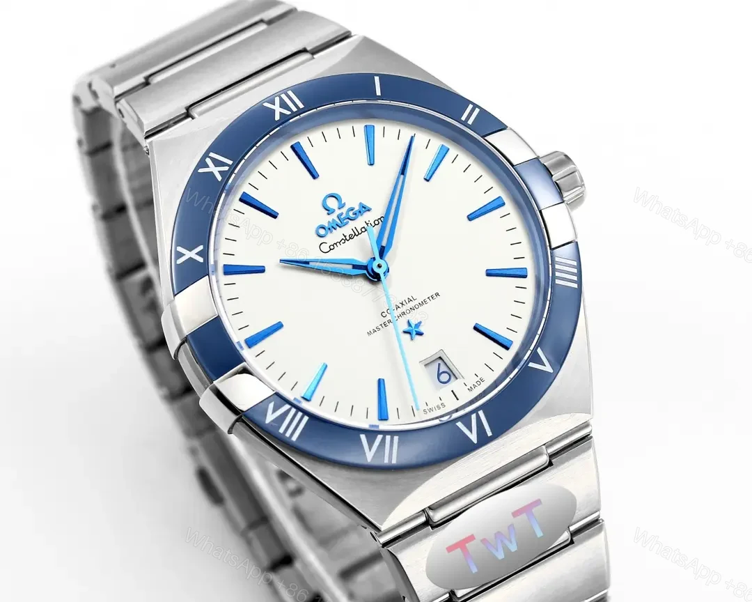 View 3 of Omega Constellation Star Series 5th Generation Ceramic Bezel Watch 41MM Silver with Blue Dial