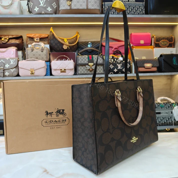 View 2 of FIRST COPY COACH MAGGIE TOTE BAG ULTRA PREMIUM EDITION IN CHOCOLATE BROWN