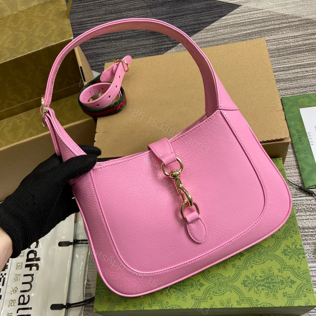 View 5 of JACKIE SMALL SHOULDER BAG 27 IN PINK CRACKED LACQUER CALFSKIN GOLD HARDWARE