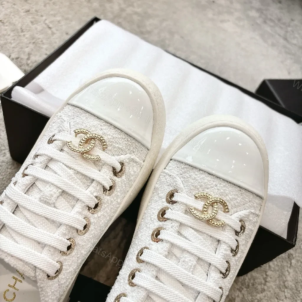 View 2 of Lux White Knit Sneakers with Gold Accents - Luxe Everyday Comfort