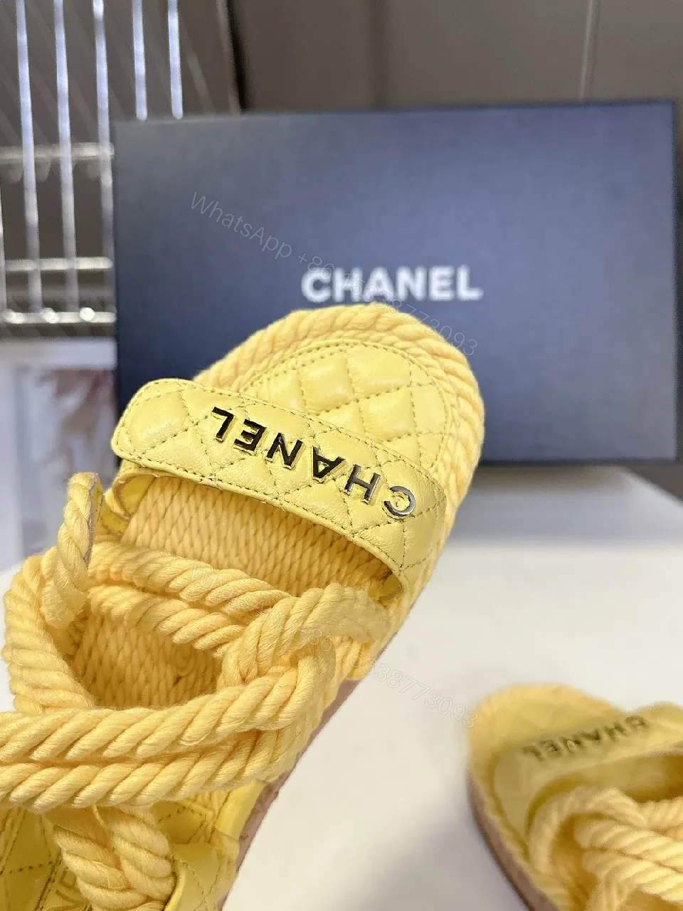 View 5 of Bright Quinoa Yellow Rope-Strap Sandals with Quilted Footbed