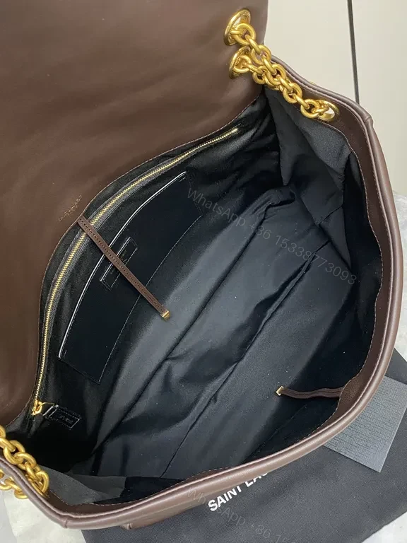 View 3 of Rich Espresso Leather Crossbody â€” Quilted, YSL-Style Gold Chain Bag