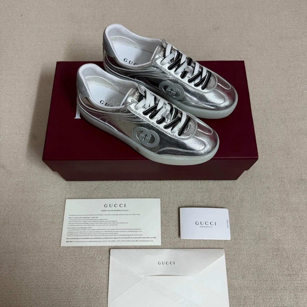 View 5 of Gucci Women G75 Sneaker Silver Textured