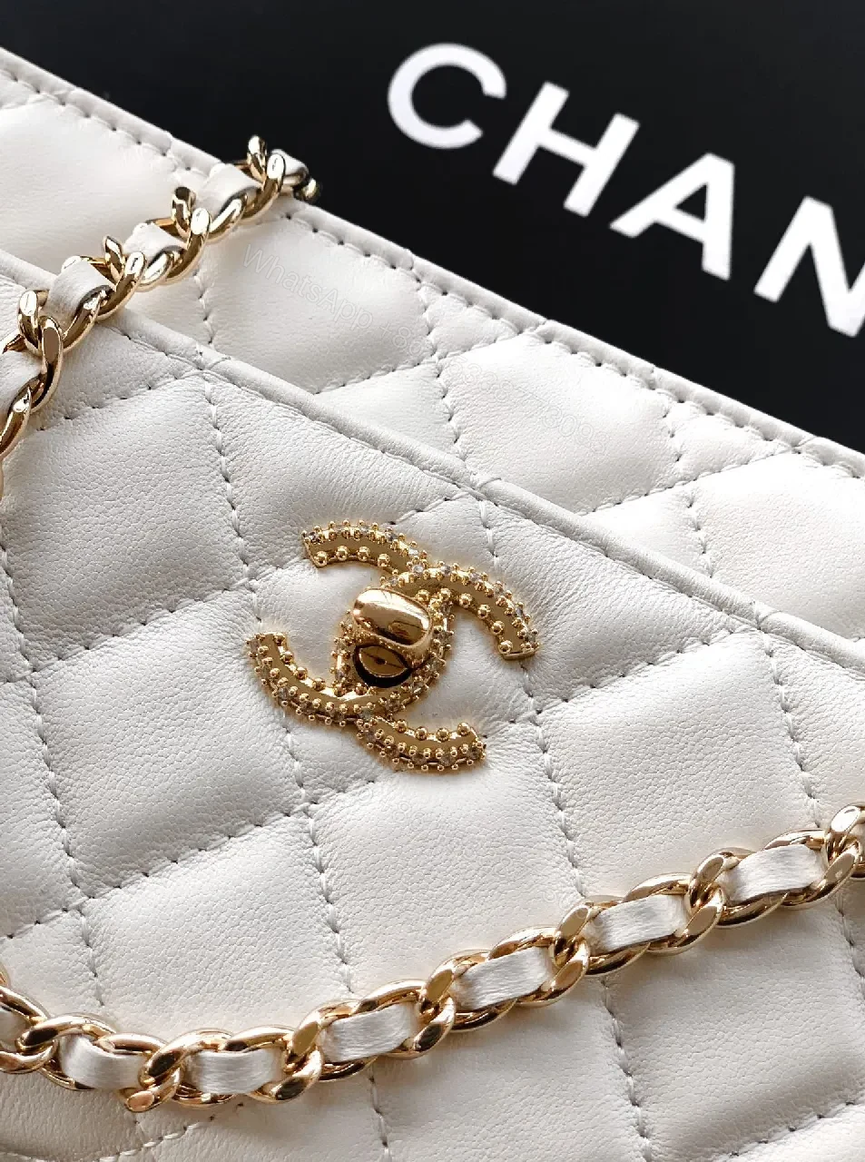 View 6 of Quilted Calfskin Flap Bag with Gold Chain Handle