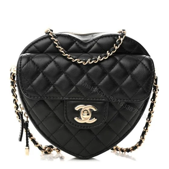 Chanel Lambskin Quilted CC In Love Heart Bag Black — view 1