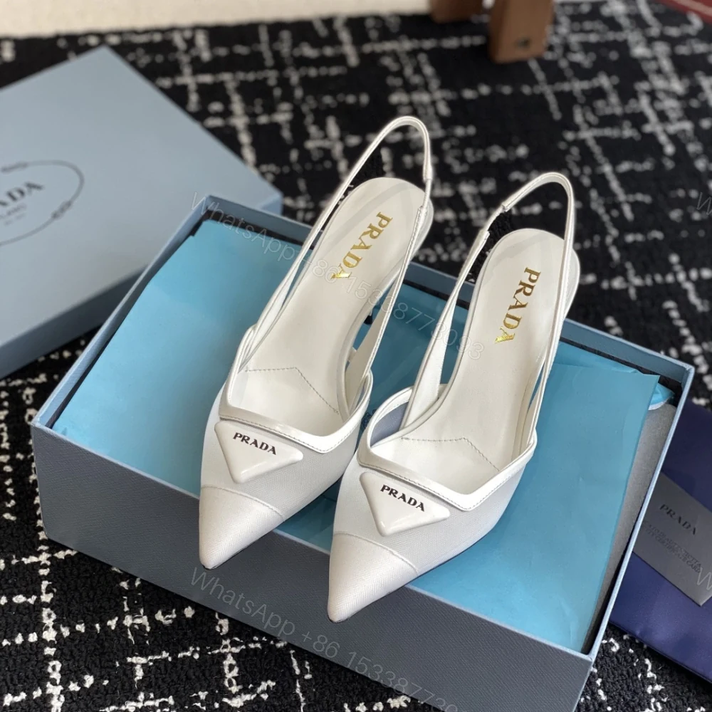 View 3 of 高仿Prada*1I891B尖頭露跟高踭鞋7.5CM白色免檢版