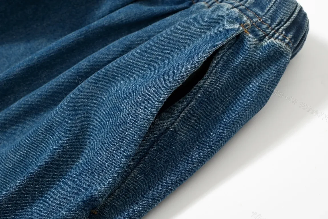 View 5 of Denim-Texture Wide-Leg Lounge Pants with Drawstring Detail